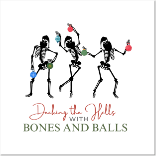 Funny Christmas Skeletons Dancing with Ornaments Posters and Art